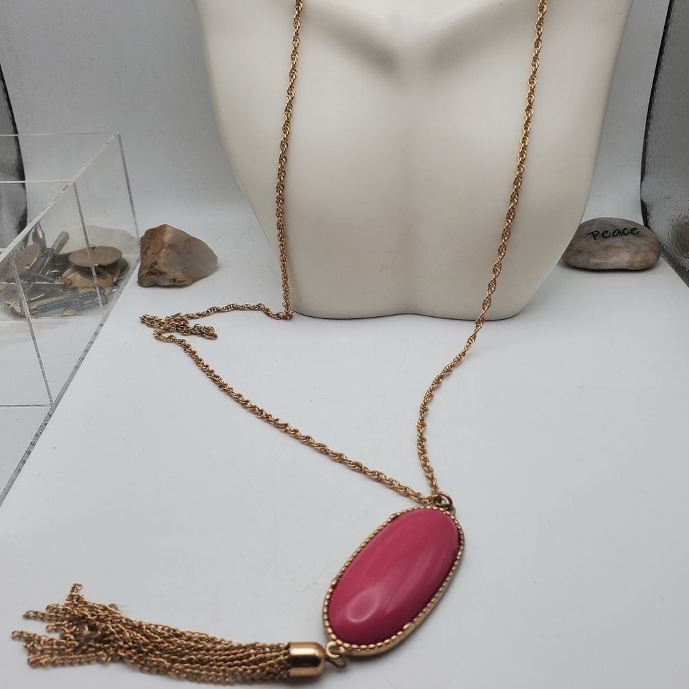 Pink gem tassel necklace statement‎ jewelry